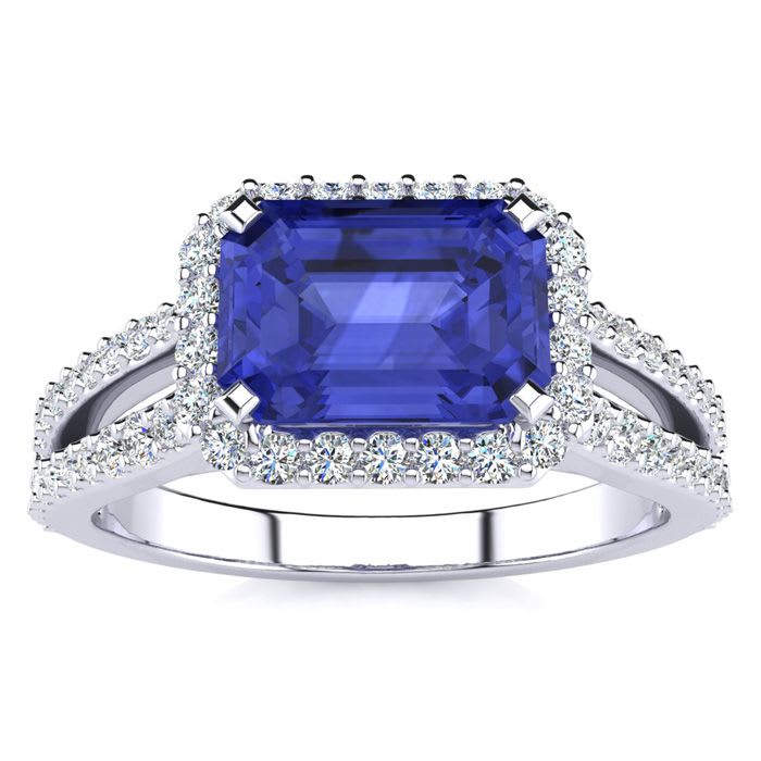 1 1/2 Carat Antique Tanzanite and Halo Diamond Ring In 14 Karat White Gold