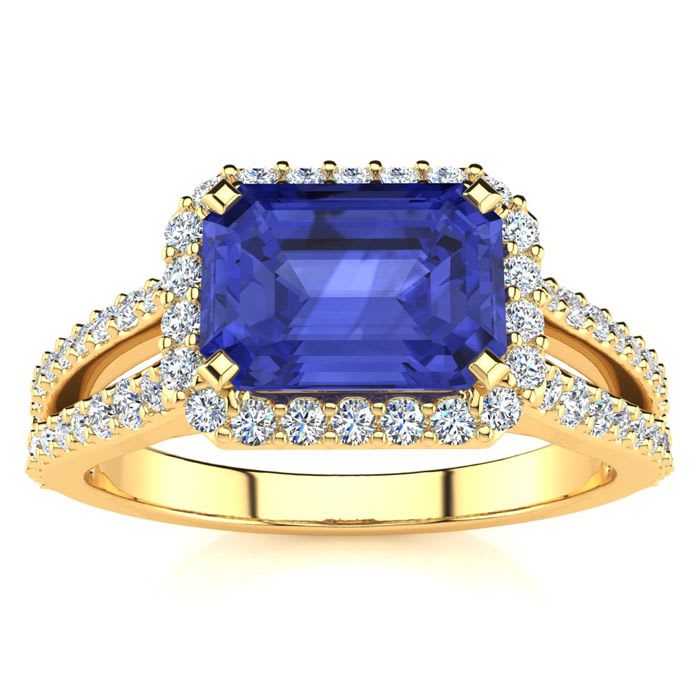 1 1/2 Carat Antique Tanzanite and Halo Diamond Ring In 14 Karat Yellow Gold