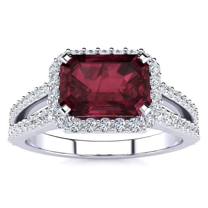 Garnet Ring: Garnet Jewelry: 1 3/4 Carat Antique Garnet and Halo Diamond Ring In 14 Karat White Gold