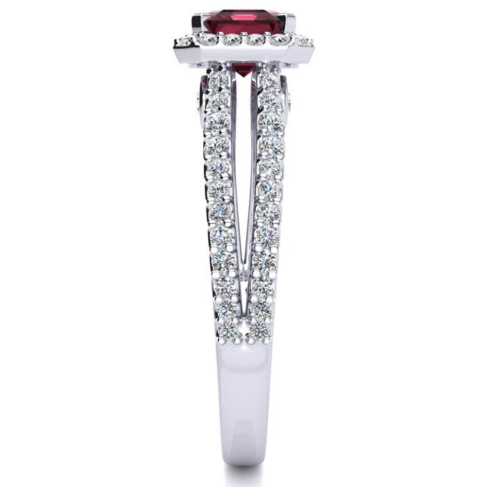 Garnet Ring: Garnet Jewelry: 1 3/4 Carat Antique Garnet and Halo Diamond Ring In 14 Karat White Gold