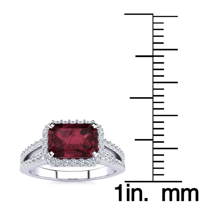 Garnet Ring: Garnet Jewelry: 1 3/4 Carat Antique Garnet and Halo Diamond Ring In 14 Karat White Gold