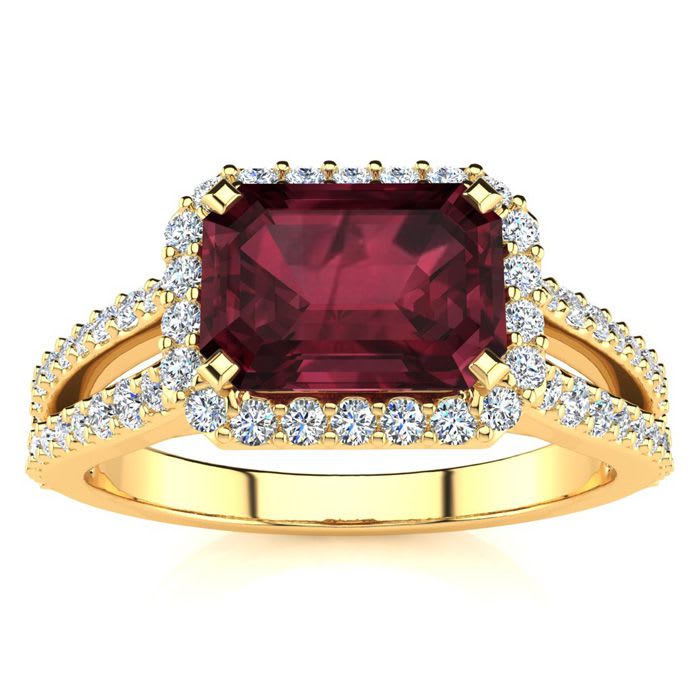 Garnet Ring: Garnet Jewelry: 1 3/4 Carat Antique Garnet and Halo Diamond Ring In 14 Karat Yellow Gold