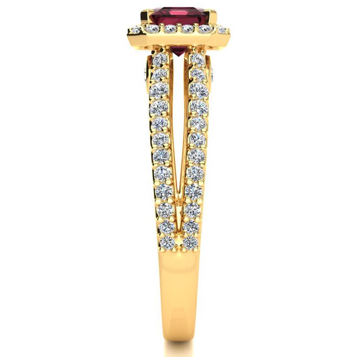 Garnet Ring: Garnet Jewelry: 1 3/4 Carat Antique Garnet and Halo Diamond Ring In 14 Karat Yellow Gold