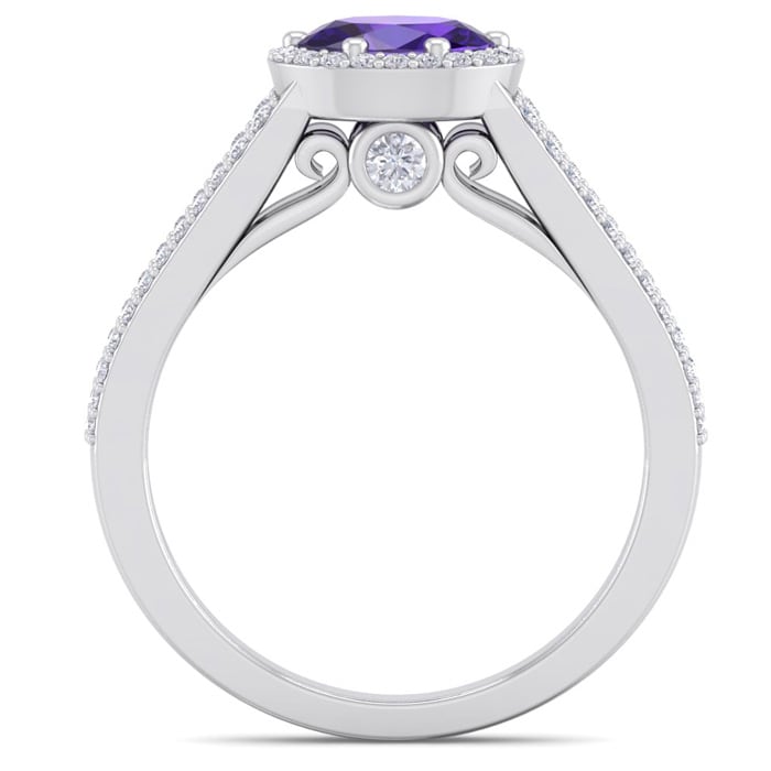 1 Carat Oval Shape Antique Amethyst and Halo Diamond Ring In 14 Karat White Gold