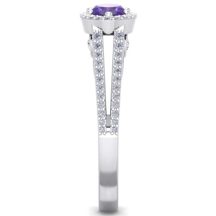 1 Carat Oval Shape Antique Amethyst and Halo Diamond Ring In 14 Karat White Gold