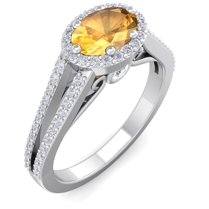 1 1/4 Carat Oval Shape Antique Citrine and Halo Diamond Ring In 14 Karat White Gold