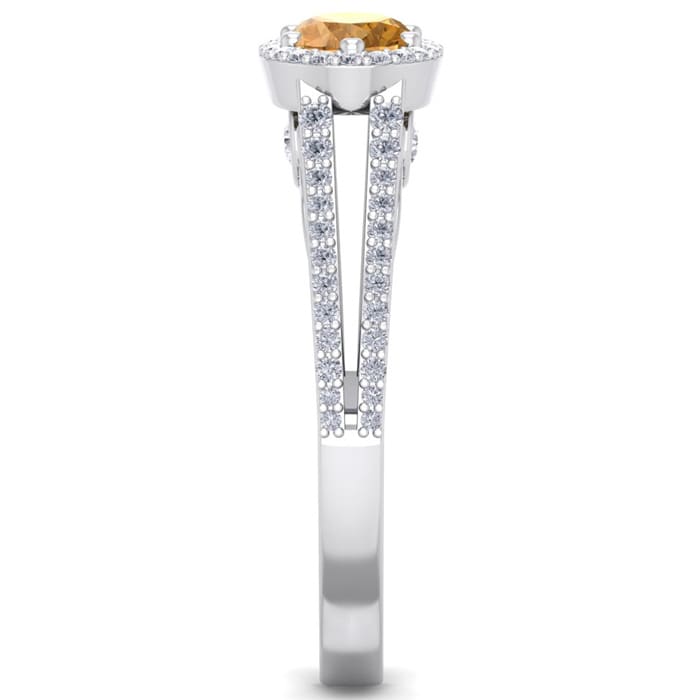 1 1/4 Carat Oval Shape Antique Citrine and Halo Diamond Ring In 14 Karat White Gold