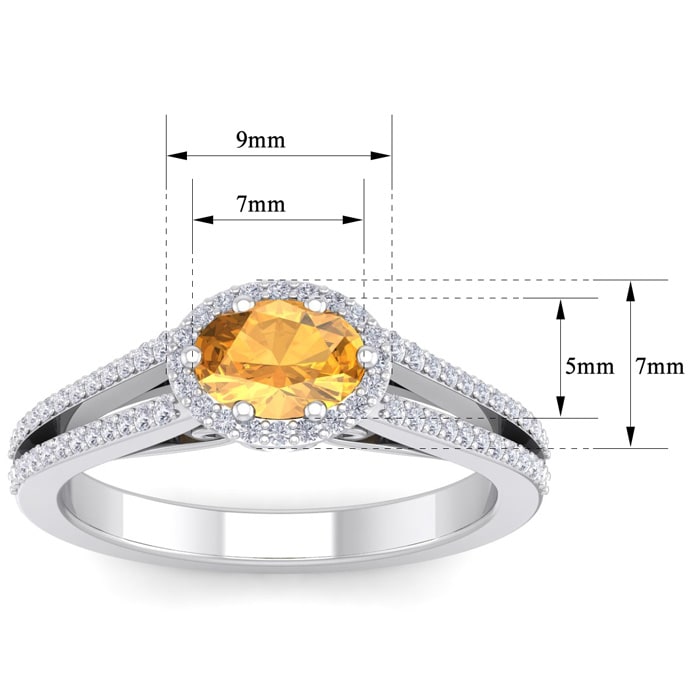 1 1/4 Carat Oval Shape Antique Citrine and Halo Diamond Ring In 14 Karat White Gold