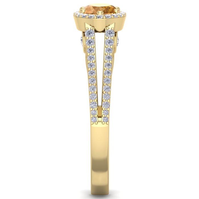 1 1/4 Carat Oval Shape Antique Citrine and Halo Diamond Ring In 14 Karat Yellow Gold