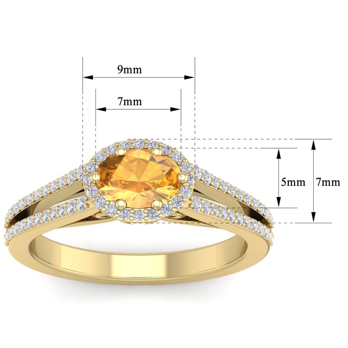 1 1/4 Carat Oval Shape Antique Citrine and Halo Diamond Ring In 14 Karat Yellow Gold