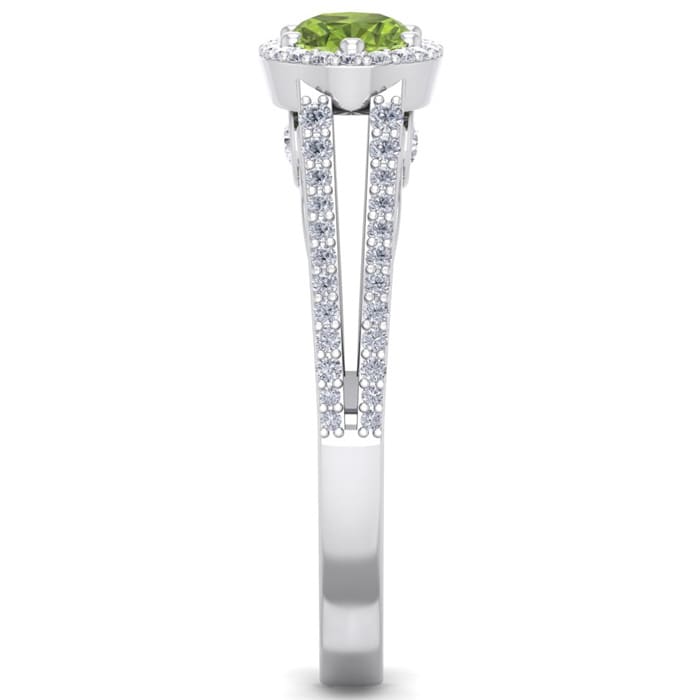 1 1/3 Carat Oval Shape Antique Peridot and Halo Diamond Ring In 14 Karat White Gold
