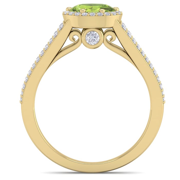 1 1/3 Carat Oval Shape Antique Peridot and Halo Diamond Ring In 14 Karat Yellow Gold