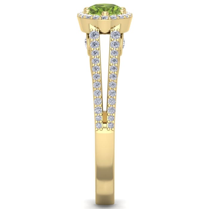 1 1/3 Carat Oval Shape Antique Peridot and Halo Diamond Ring In 14 Karat Yellow Gold