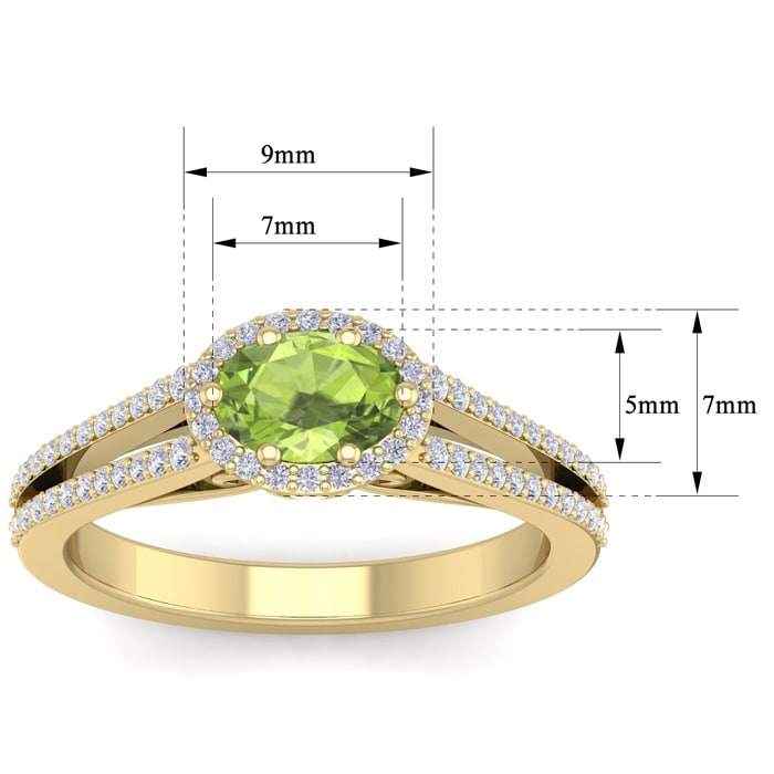 1 1/3 Carat Oval Shape Antique Peridot and Halo Diamond Ring In 14 Karat Yellow Gold