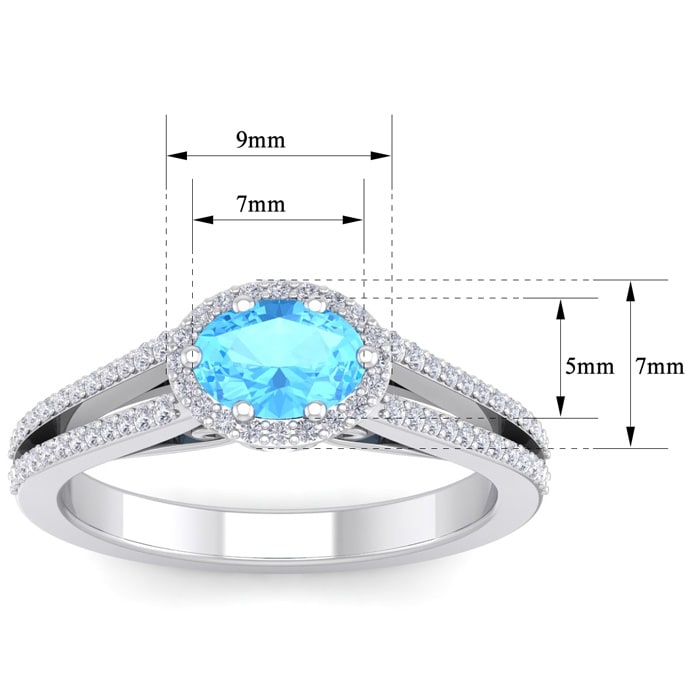 1 1/2 Carat Oval Shape Antique Blue Topaz and Halo Diamond Ring In 14 Karat White Gold