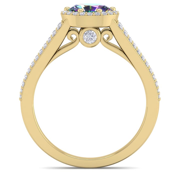 1 Carat Oval Shape Mystic Topaz Ring With Diamond Halo In 14 Karat Yellow Gold