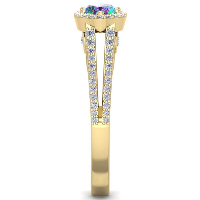 1 Carat Oval Shape Mystic Topaz Ring With Diamond Halo In 14 Karat Yellow Gold