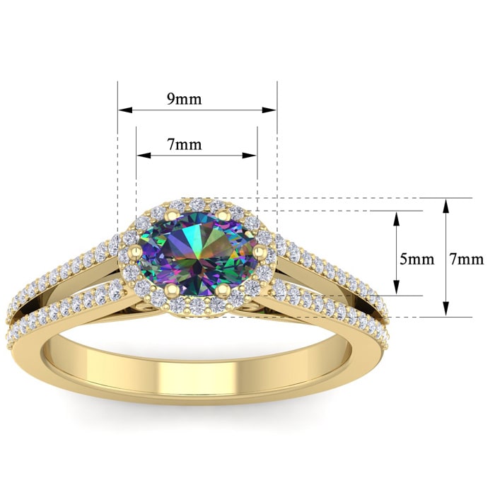 1 Carat Oval Shape Mystic Topaz Ring With Diamond Halo In 14 Karat Yellow Gold