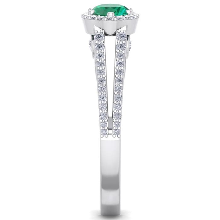 1 1/4 Carat Oval Shape Antique Emerald and Halo Diamond Ring In 14 Karat White Gold