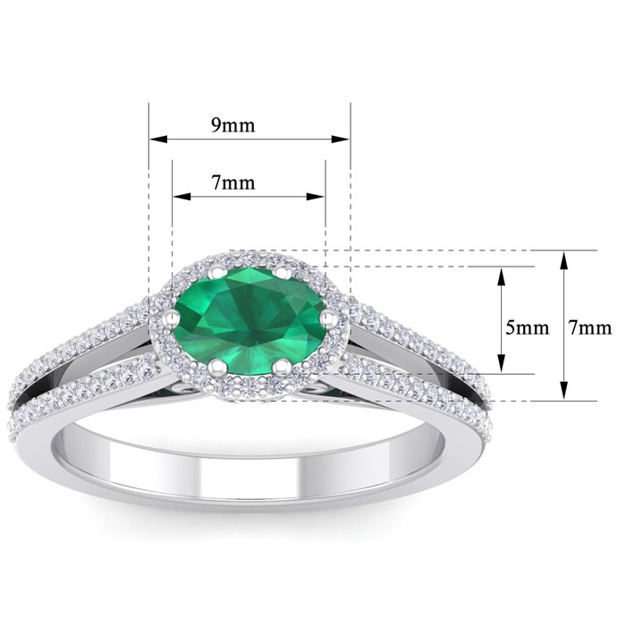 1 1/4 Carat Oval Shape Antique Emerald and Halo Diamond Ring In 14 Karat White Gold
