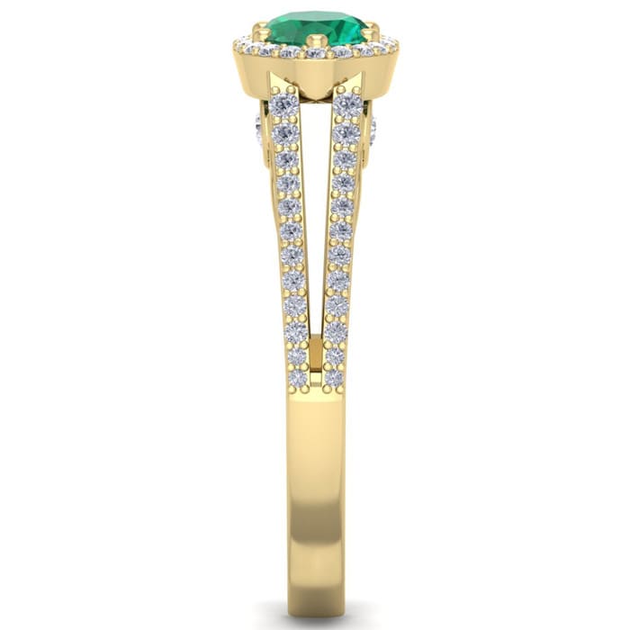 1 1/4 Carat Oval Shape Antique Emerald and Halo Diamond Ring In 14 Karat Yellow Gold