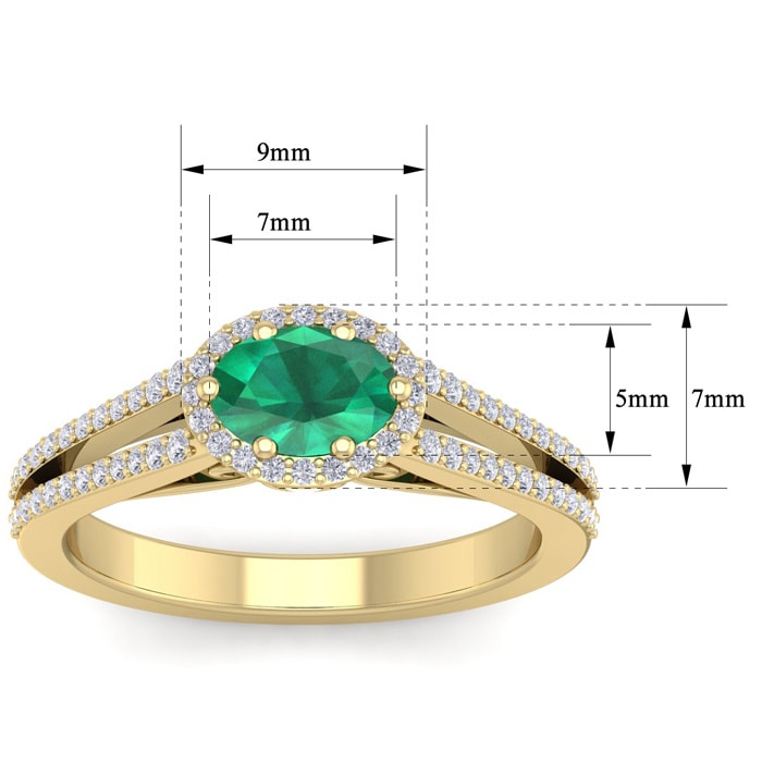 1 1/4 Carat Oval Shape Antique Emerald and Halo Diamond Ring In 14 Karat Yellow Gold