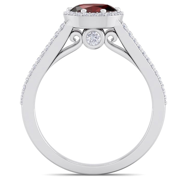 Garnet Ring: Garnet Jewelry: 1 1/2 Carat Oval Shape Antique Garnet and Halo Diamond Ring In 14 Karat White Gold