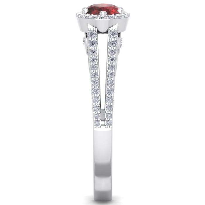 Garnet Ring: Garnet Jewelry: 1 1/2 Carat Oval Shape Antique Garnet and Halo Diamond Ring In 14 Karat White Gold