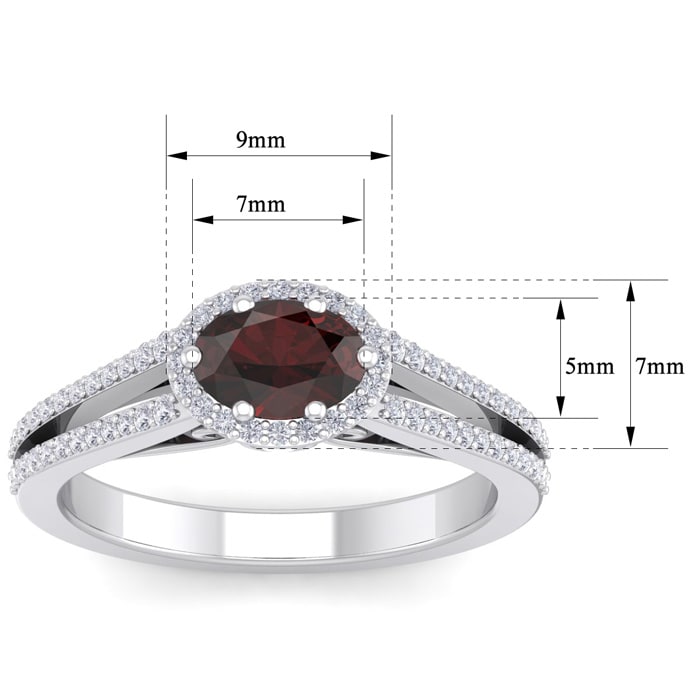 Garnet Ring: Garnet Jewelry: 1 1/2 Carat Oval Shape Antique Garnet and Halo Diamond Ring In 14 Karat White Gold