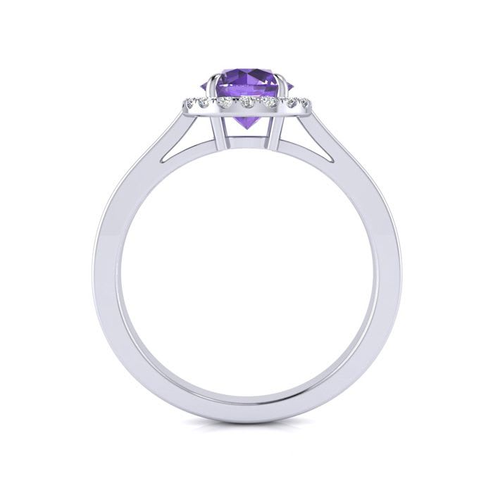 3/4 Carat Round Shape Amethyst and Halo Diamond Ring In 14 Karat White Gold