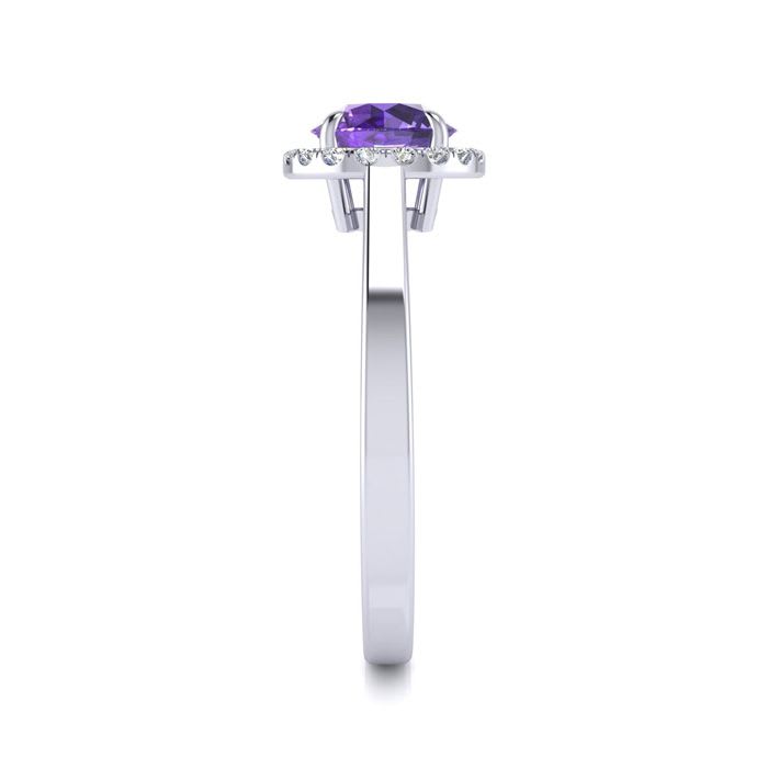 3/4 Carat Round Shape Amethyst and Halo Diamond Ring In 14 Karat White Gold