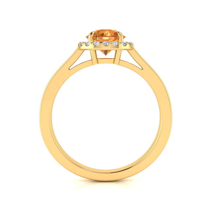 3/4 Carat Round Shape Citrine and Halo Diamond Ring In 14 Karat Yellow Gold