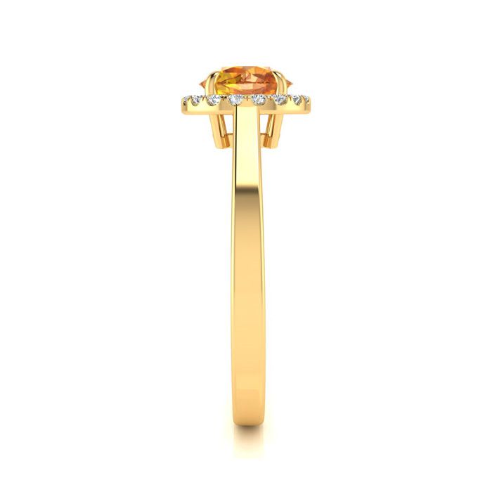 3/4 Carat Round Shape Citrine and Halo Diamond Ring In 14 Karat Yellow Gold