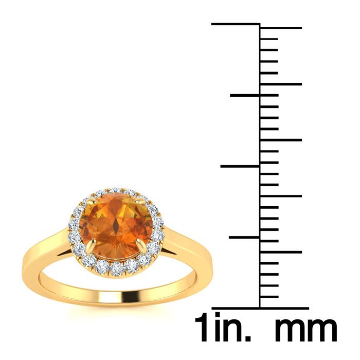 3/4 Carat Round Shape Citrine and Halo Diamond Ring In 14 Karat Yellow Gold