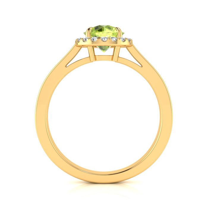 1 Carat Round Shape Peridot and Halo Diamond Ring In 14 Karat Yellow Gold