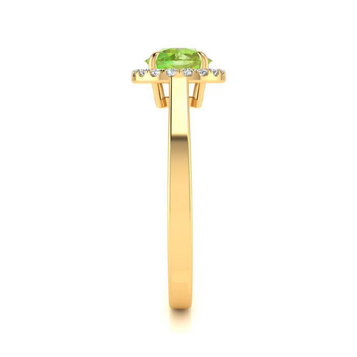1 Carat Round Shape Peridot and Halo Diamond Ring In 14 Karat Yellow Gold