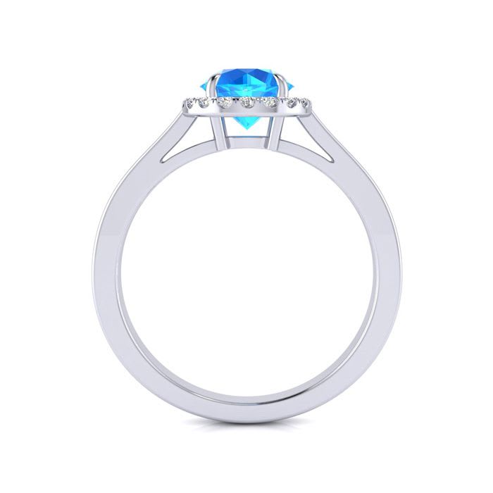 1 Carat Round Shape Blue Topaz and Halo Diamond Ring In 14 Karat White Gold