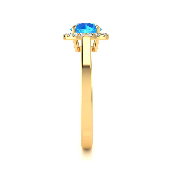 1 Carat Round Shape Blue Topaz and Halo Diamond Ring In 14 Karat Yellow Gold