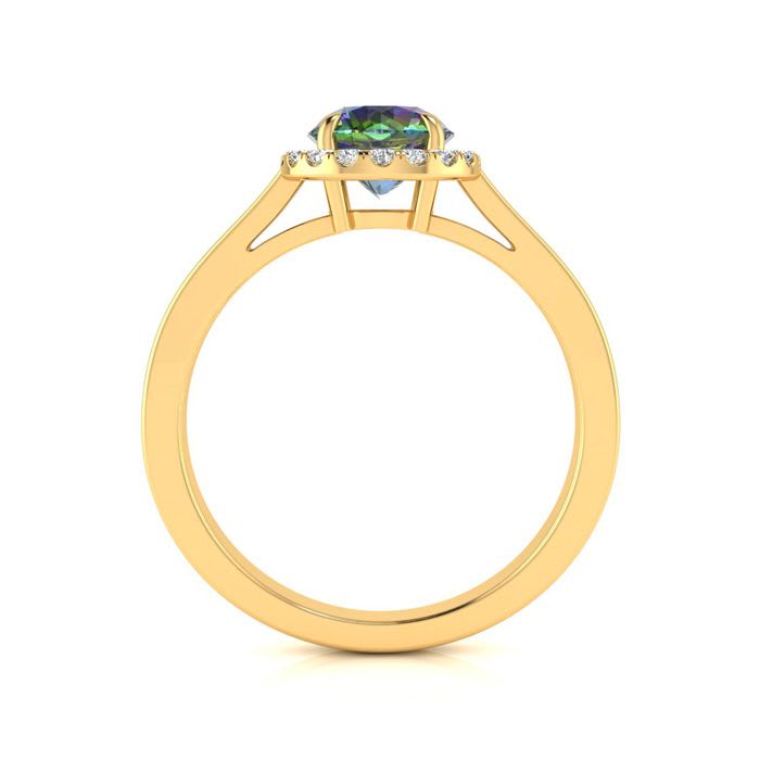 3/4 Carat Round Shape Mystic Topaz Ring Diamond Halo In 14 Karat Yellow Gold