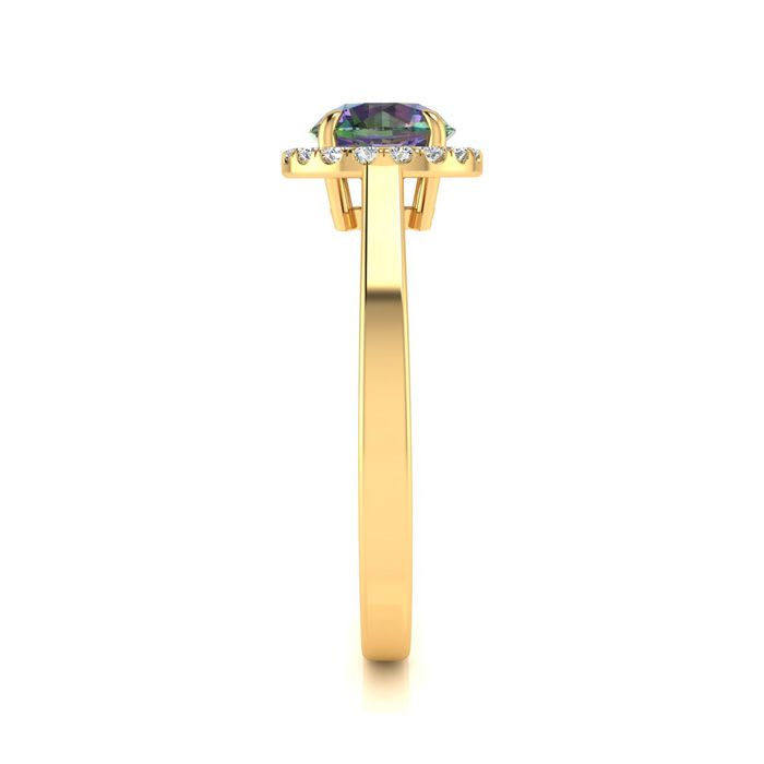 3/4 Carat Round Shape Mystic Topaz Ring Diamond Halo In 14 Karat Yellow Gold