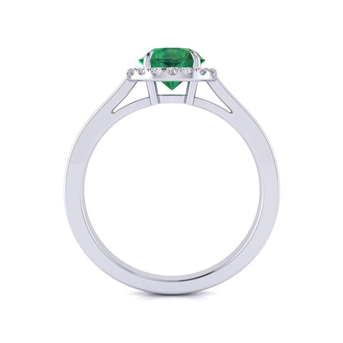 1 Carat Round Shape Emerald and Halo Diamond Ring In 14 Karat White Gold