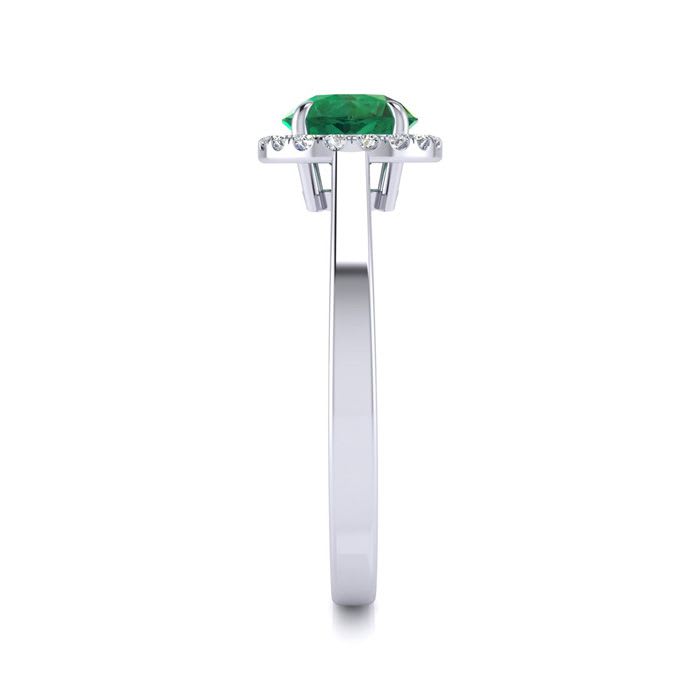 1 Carat Round Shape Emerald and Halo Diamond Ring In 14 Karat White Gold