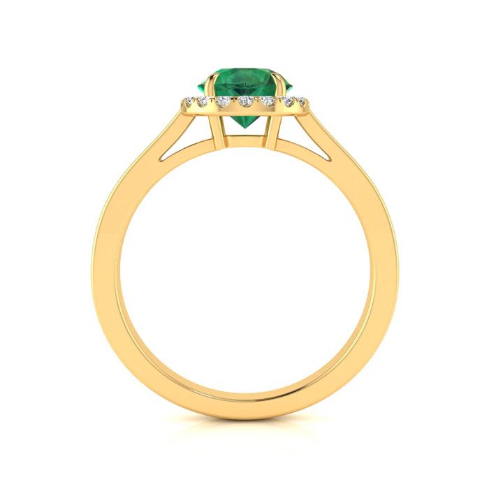 1 Carat Round Shape Emerald and Halo Diamond Ring In 14 Karat Yellow Gold