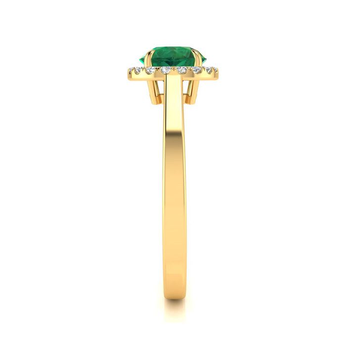 1 Carat Round Shape Emerald and Halo Diamond Ring In 14 Karat Yellow Gold