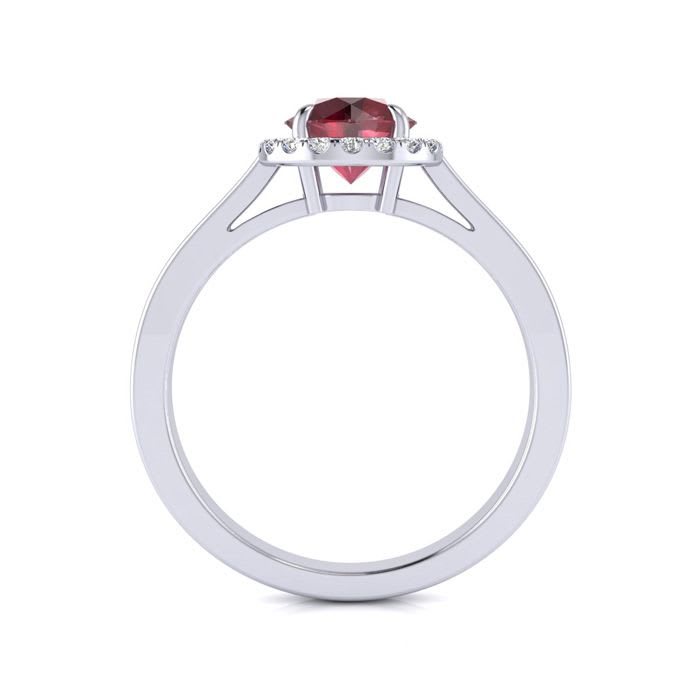 1 Carat Round Shape Ruby and Halo Diamond Ring In 14 Karat White Gold