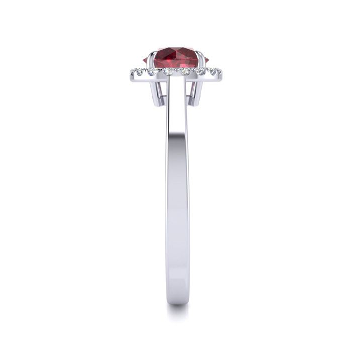 1 Carat Round Shape Ruby and Halo Diamond Ring In 14 Karat White Gold