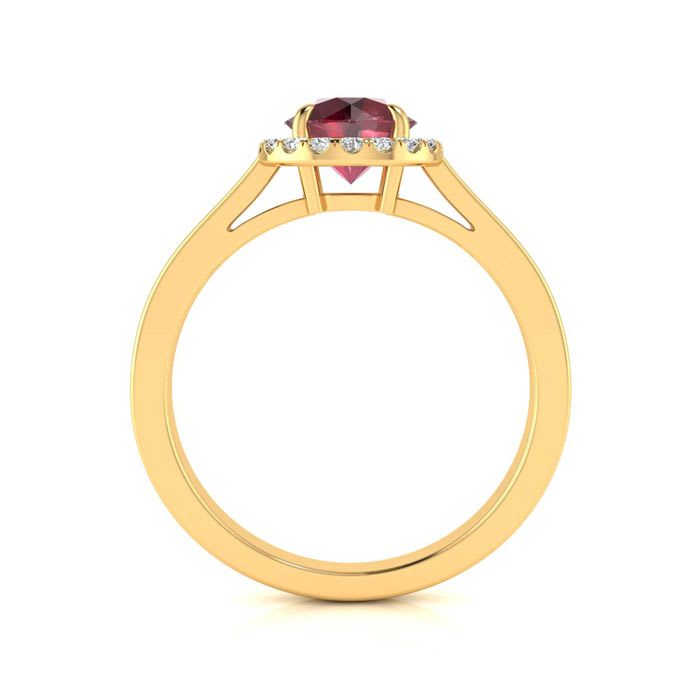 1 Carat Round Shape Ruby and Halo Diamond Ring In 14 Karat Yellow Gold