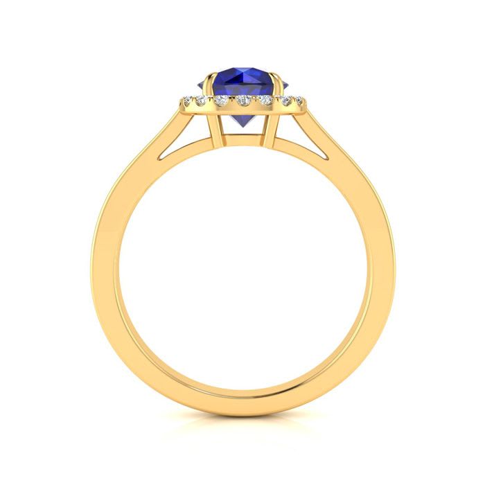1 Carat Round Shape Sapphire and Halo Diamond Ring In 14 Karat Yellow Gold
