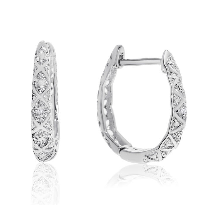 Delicately Embellished Diamond Hoop Earrings, Silver Overlay, 3/4 Inch