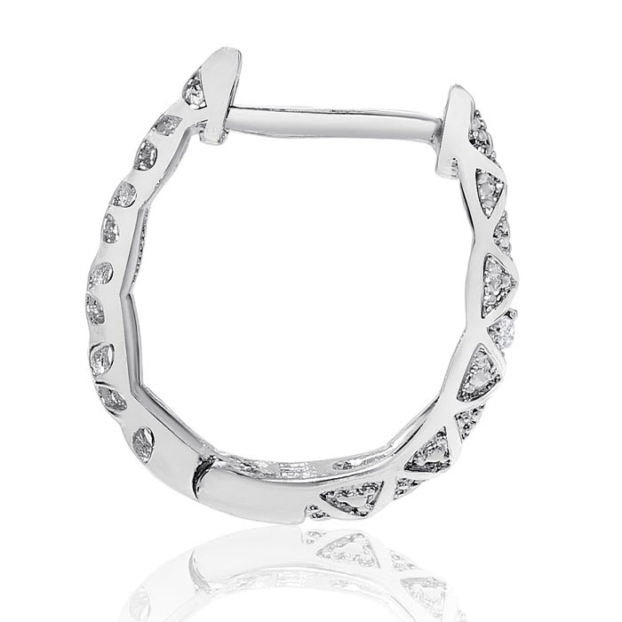 Delicately Embellished Diamond Hoop Earrings, Silver Overlay, 3/4 Inch